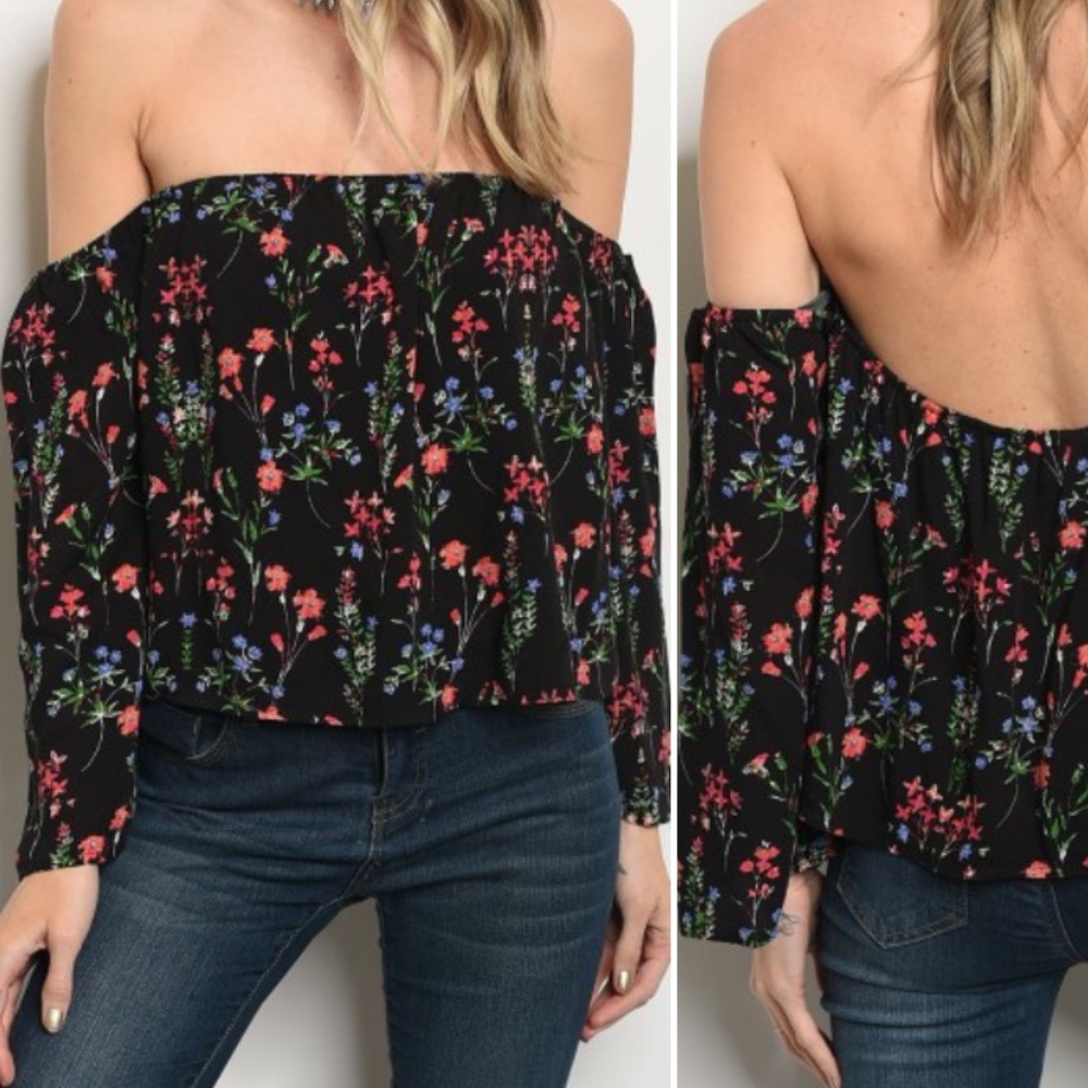 SEXY & FLIRTY FLORAL PRINT BLACK OFF SHOULDER TOP
